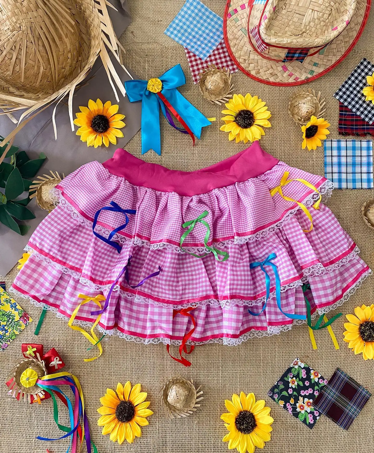 2026 Costumi da principessa per donna di carnevale creativo Camicia annodata a maniche corte scozzese e gonna con volant a strati con fiocco Set da 2 pezzi