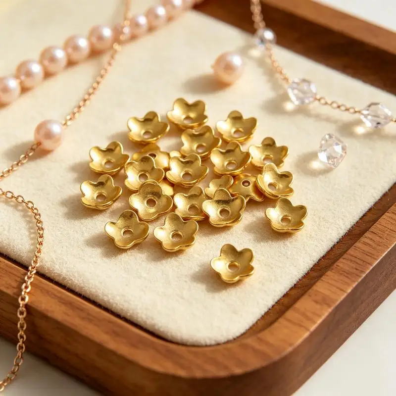 Gold Metal Bead Caps 50Pcs Lightweight Spacer Bead Covers for Bracelet Necklace DIY Jewelry Craft Gifts