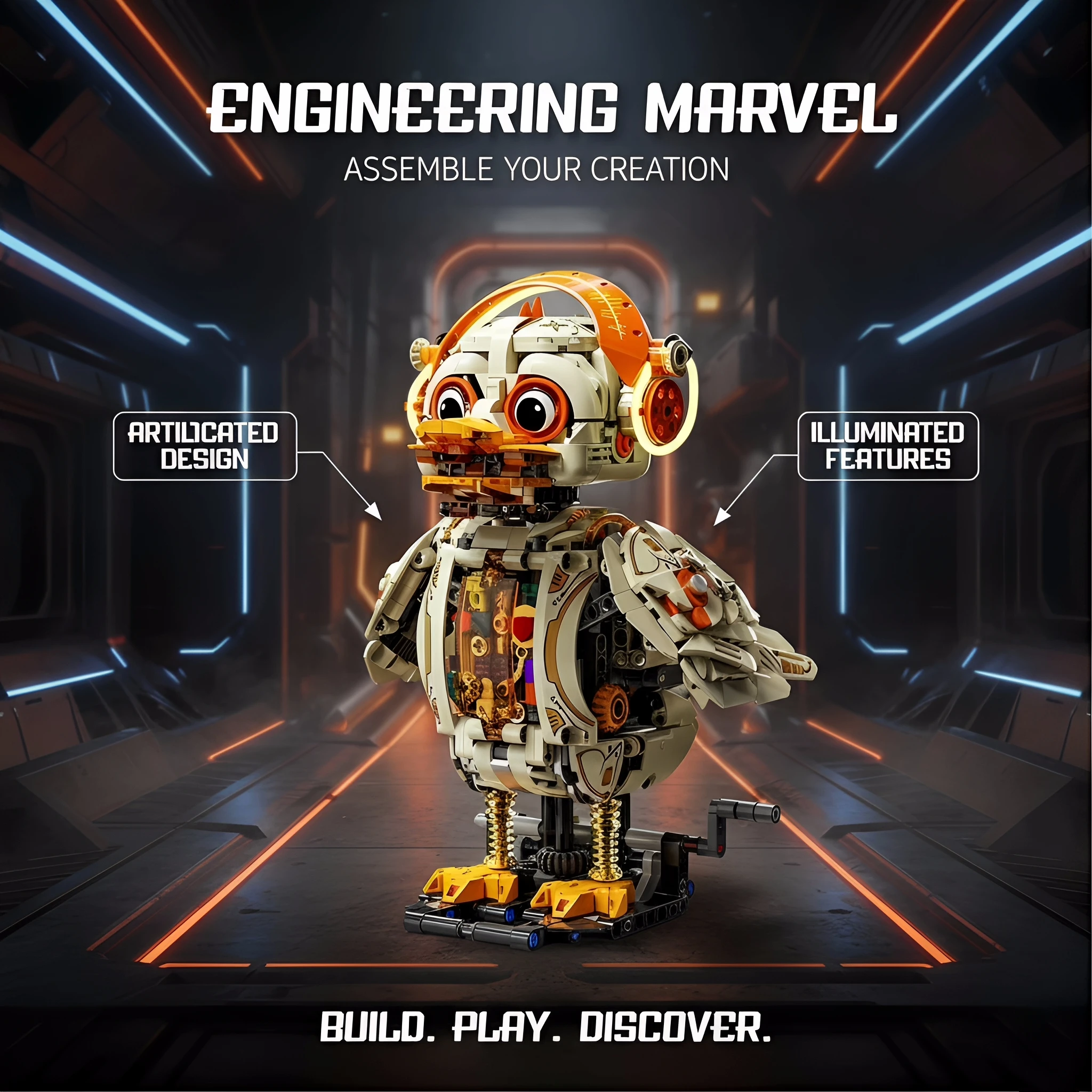 

STEM Robot Duck Building Blocks Set, Glowing Mechanical Animals Model Kit, Technica Light-Up Toy for Teens Adults, Boy Girl Gift