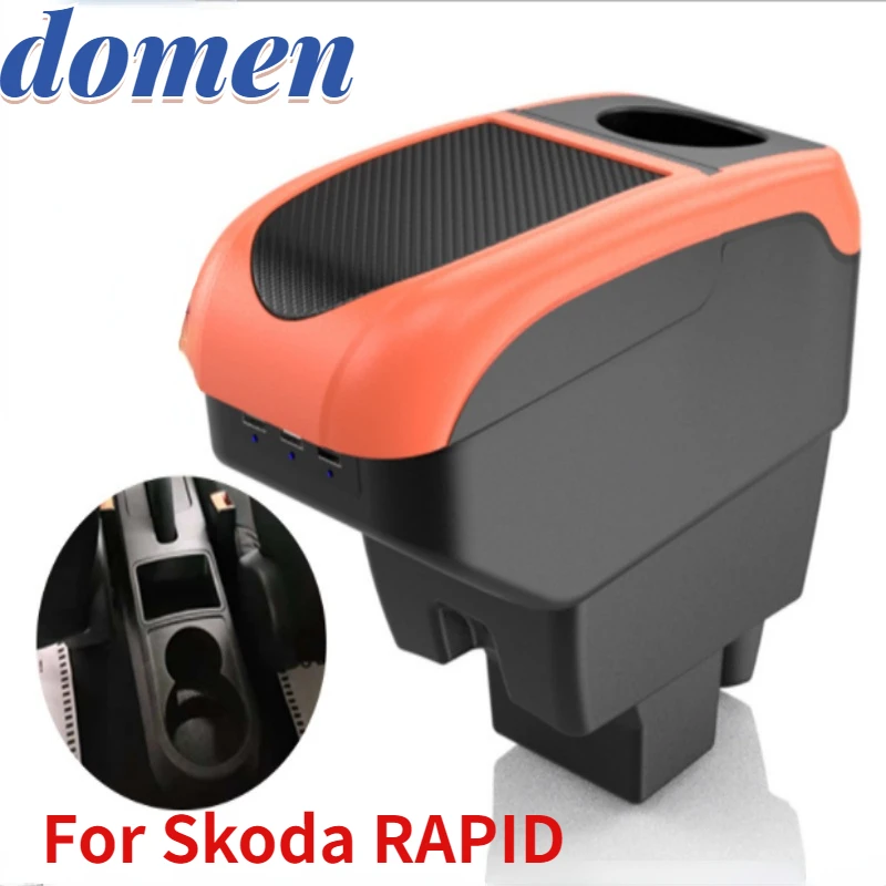 

New Storage Box For Skoda RAPID armrest box center armrest storage box modification special accessories USB Charging