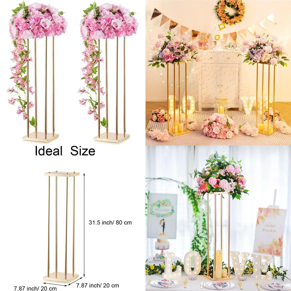 

Золотые металлические высокие вазы для свадебных центральных элементов, геометрический дизайн 31,5 дюйма, набор из 2 предметов для элегантного декора стола