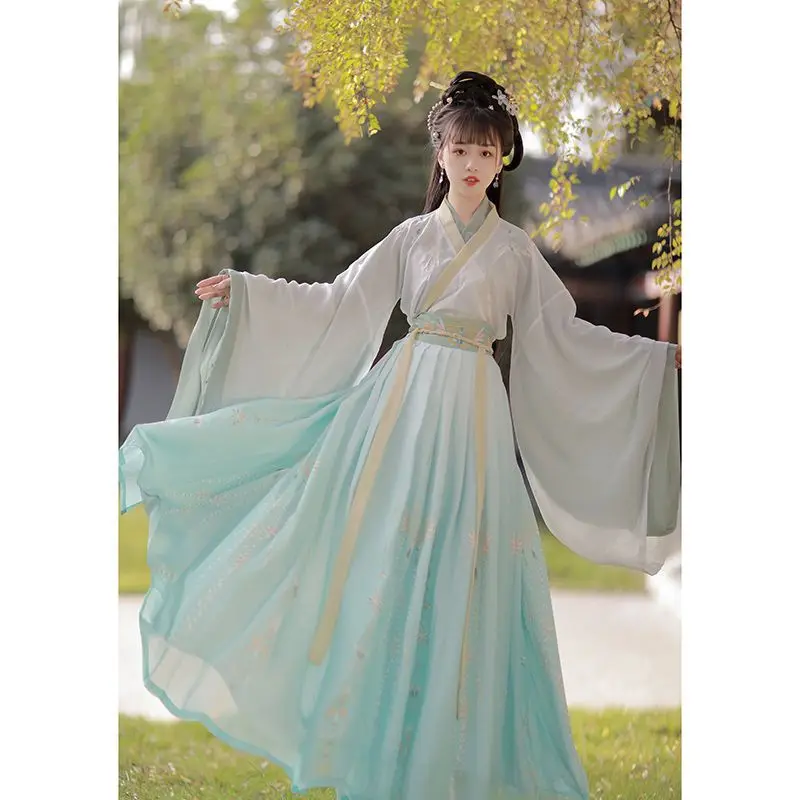 

Hanfu Women's Wide-sleeved Wei-Jin Collar Waist-length Suit Hanfu Women Ancient Chinese Costume Chic Princess Dress Green Hanbok