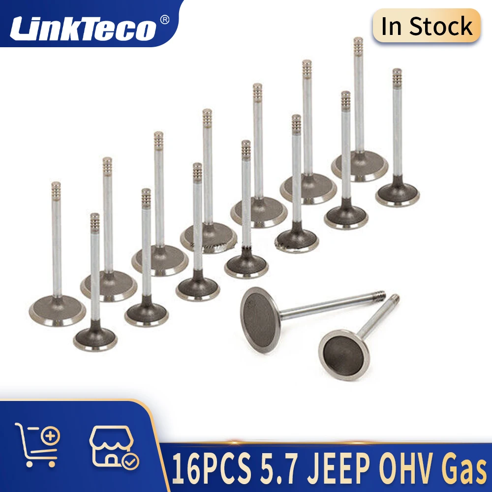 

16pcs Engine Parts Intake & Exhaust Valves Kit Fit 5.7 L 03-10 V8 GAS OHV For CHEVROLET JEEP DODGE OEM 53021550AA 53021551AB