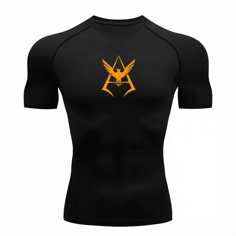 Camiseta masculina Bandai Gundam Neo Zeon com estampa de logotipo, compressão, fitness, academia, secagem rápida, camiseta esportiva, confortável, respirável, streetwear