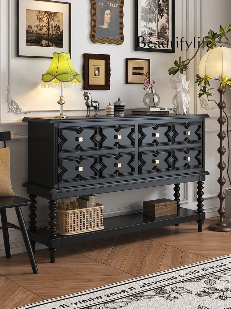 French black solid wood porch cabinet retro living room aisle antique style entry bucket cabinet feng shui American partition ca