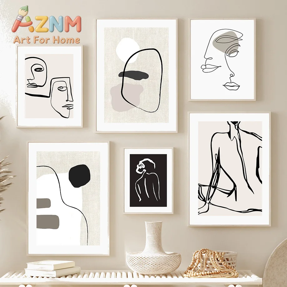 Lines Drawing Girl Face Body Love Abstract Posters And Prints Wall Art Canvas Painting Hotel Bar Pictures For Living Room Decor