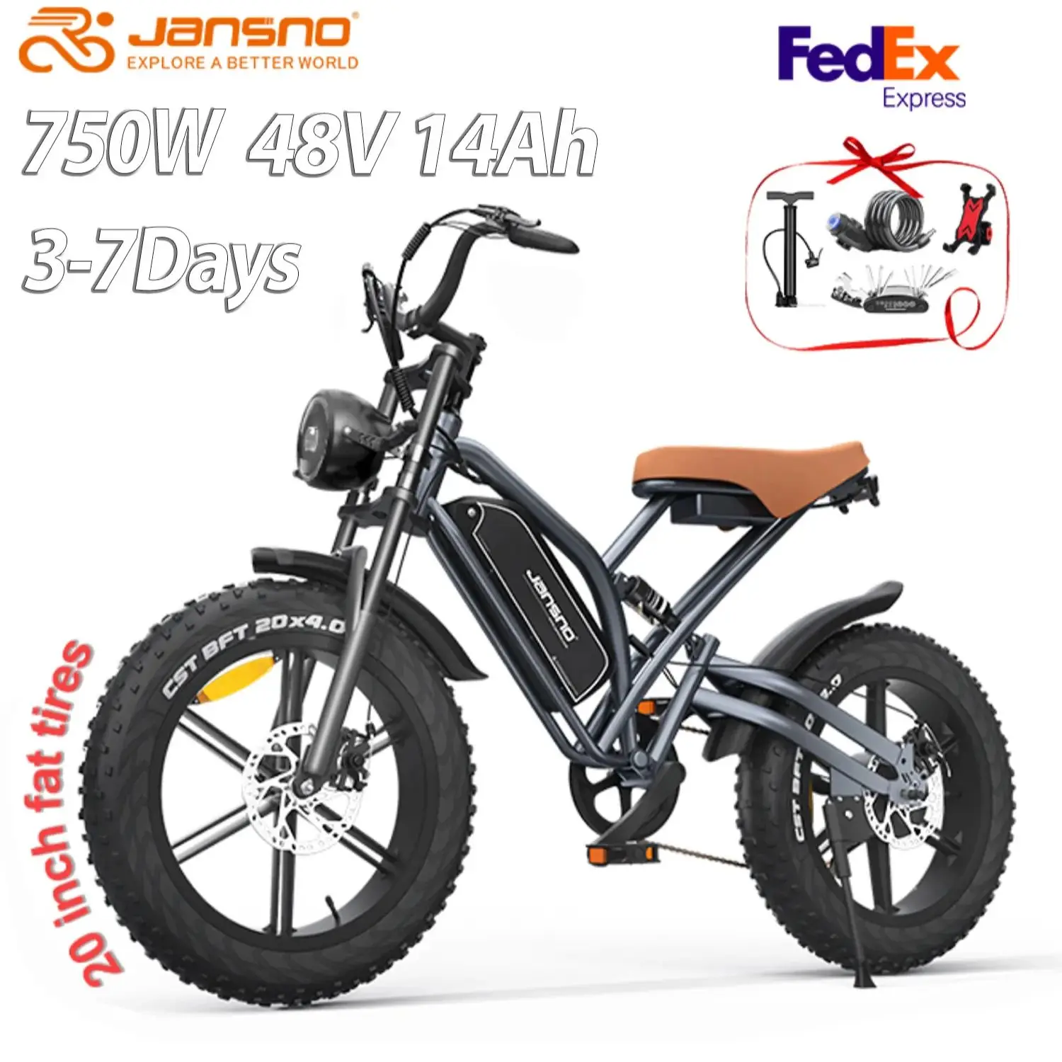 

JANSNO X50 Electric Bicycle 20*4.0 Fat Tire 750W 48V14AH Lithium Battery Road Electric Bike Adults Waterproof Mountain EBike