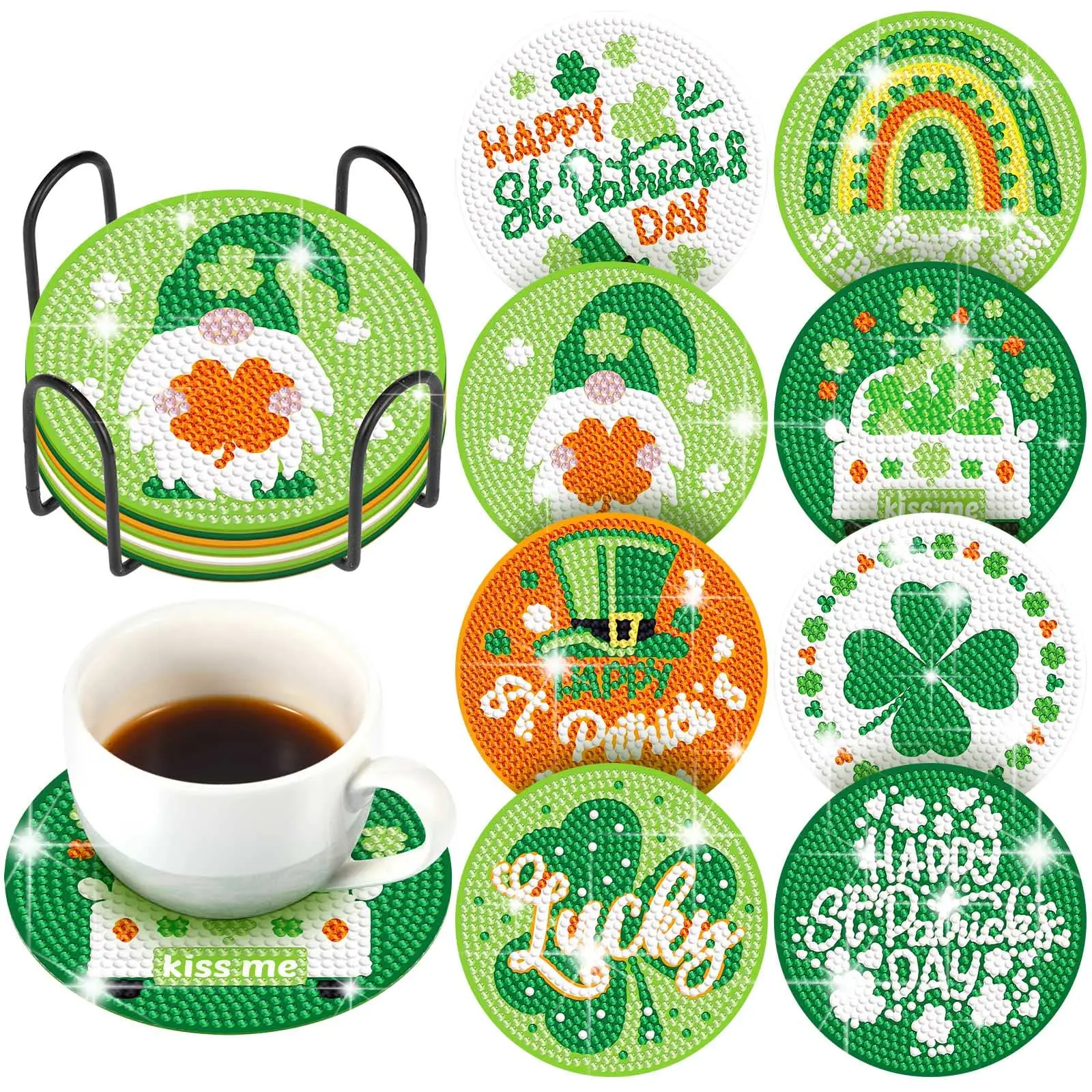 8PCS DIY Diamond Coasters St. Patrick's Day Craft Decoration Handmade Table Decor Placemat