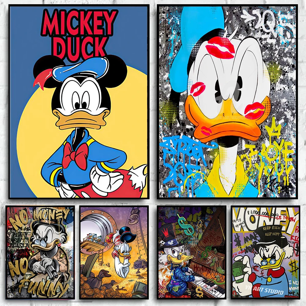 

MINISO Graffiti Disney Anime Donald Duck Mickey Mouse Cartoon Poster Modern Classic Home Living Room Decor Canvas Painting Print