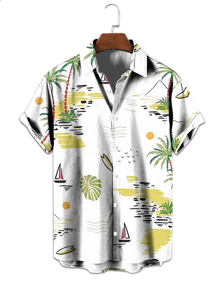 

Summer Hawaii Beach Party Men's Short Sleeve Shirt Coconut Tree Element 3D Digital Printing Large Size Men's Shirt