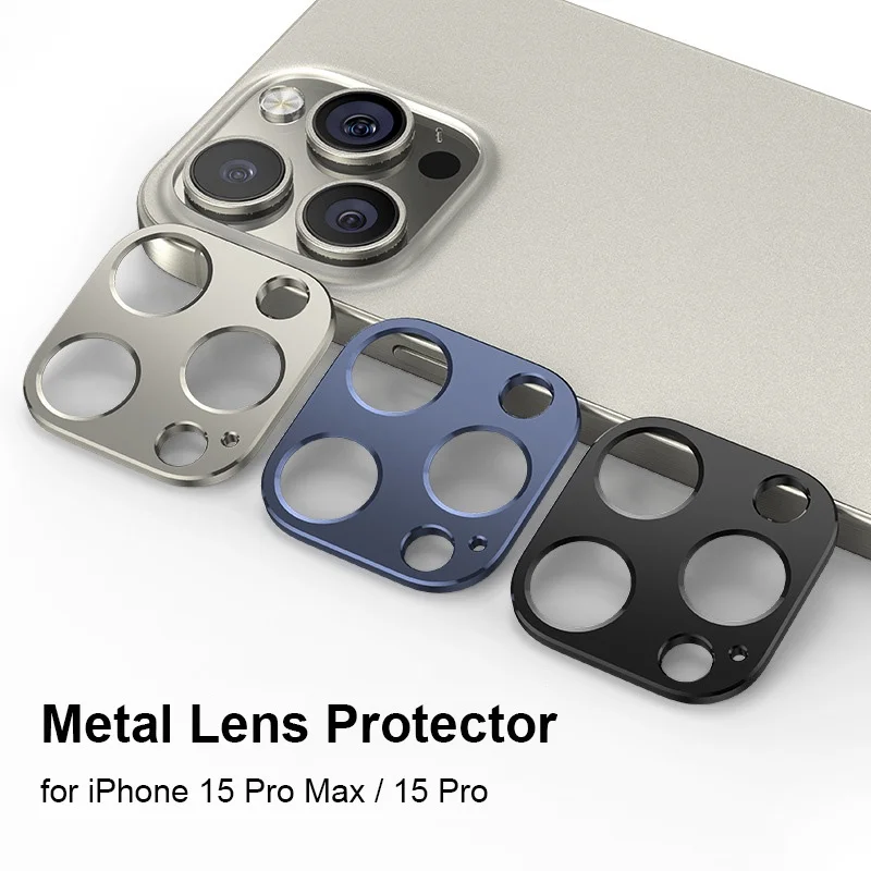 Metal Camera Protector Glass, Tampa traseira do tampão da lente, Liga Protetora Casos Filme, iPhone 15 Pro Max