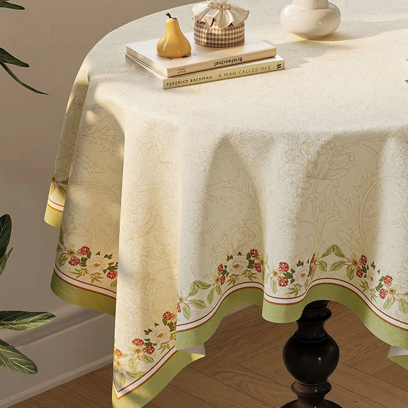 Pastoral Style Flannel Fabric Tablecloth Waterproof Oil-Proof Customizable Light Luxury Home Round Table Decoration Accessory