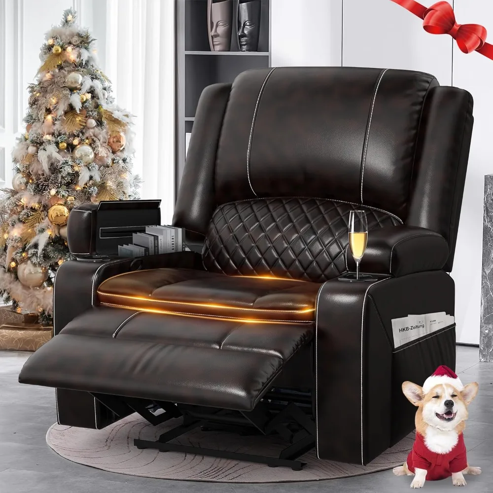 

Adult recliner, oversized manual recliner, 2 layer cushions, leather recliner, hidden storage, living room recliner
