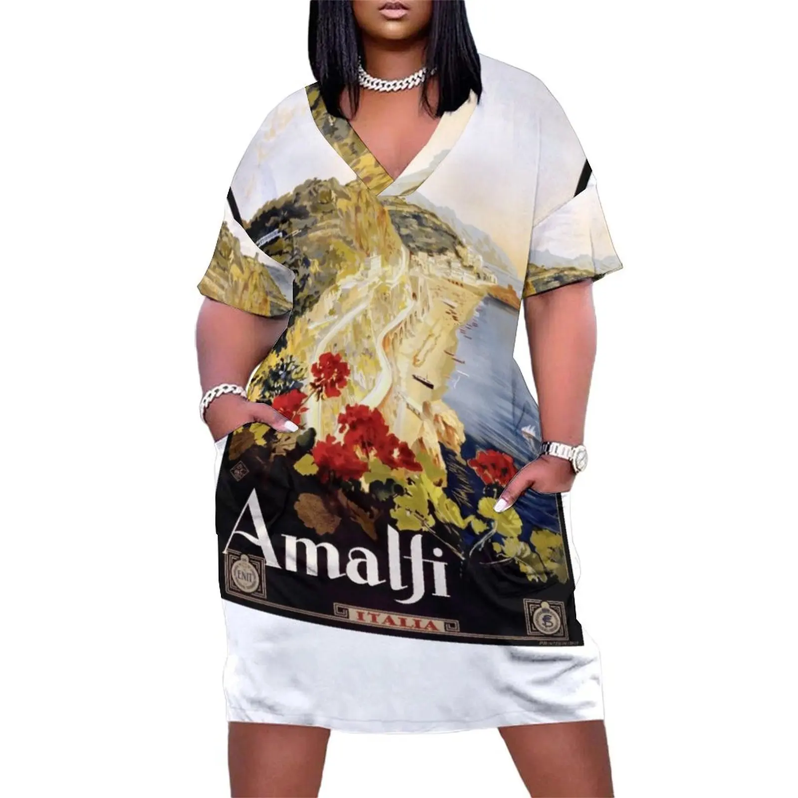 1920 Amalfi Coast Italy Travel Poster Loose Pocket Dress women's summer clothing 2025 summer dress woman 2025