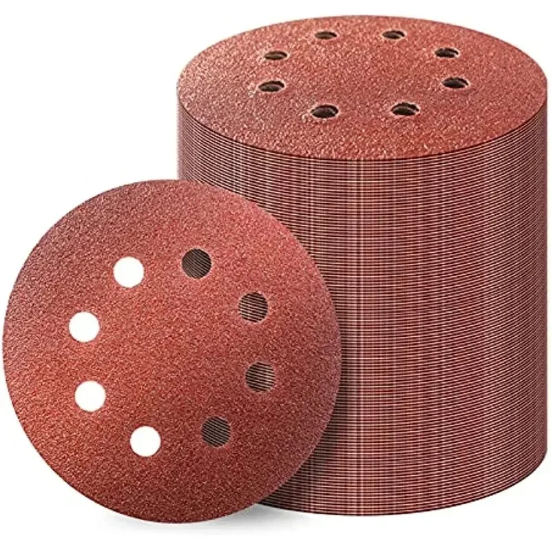 

50pcs 5 Inch 8 Hole Hook And Loop Sanding Discs Sandpaper, 60 120 180 240 400 Grits Sand Paper For Random Orbital Sander