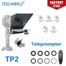 FEELWORLD TP2 Portable DSLR Camera Teleprompter Prompter with Remote Control 8pcs Lens Adapter Rings for Video Recording