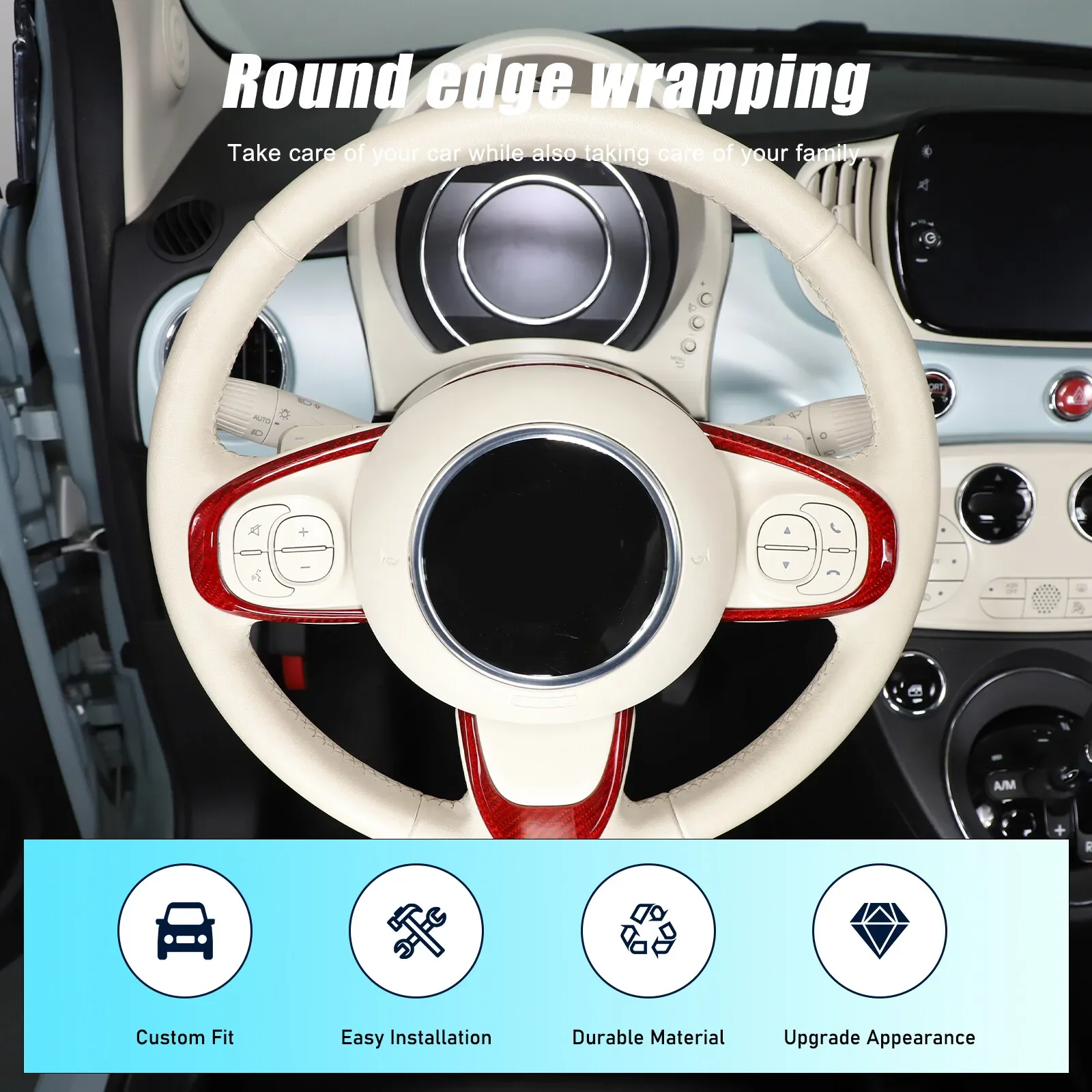Dry Carbon Car Steering Wheel Button Frame Cover  For Fiat 500 Abarth 595 695 2016-25 Steering Wheel Decorative Trim Accessories