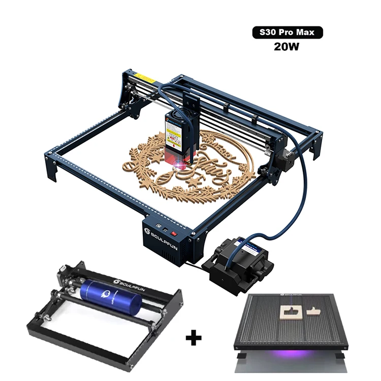 

S30 PRO MAX 20W 3-piece Laser Engraver Cutter Automatic Air-assist Laser Engraving Machine with Honeycomb Rotary Roller