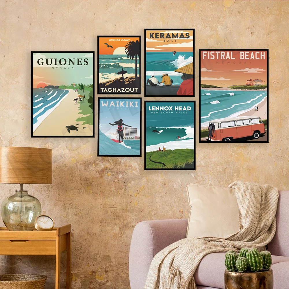 California, Morocco, Hawaii, NSW, Australia, Cornwall UK, Taghazout Village, Morocco, Bali, Costa Rica Nosara Surf Poster