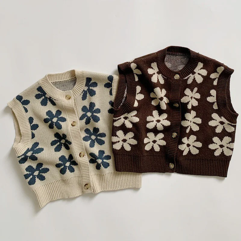 طفل محبوك سترة الرجعية زهرة أكمام سترة للفتيات الفتيان الخريف الاطفال سترة ملابس الأطفال موضة ملابس الطفل