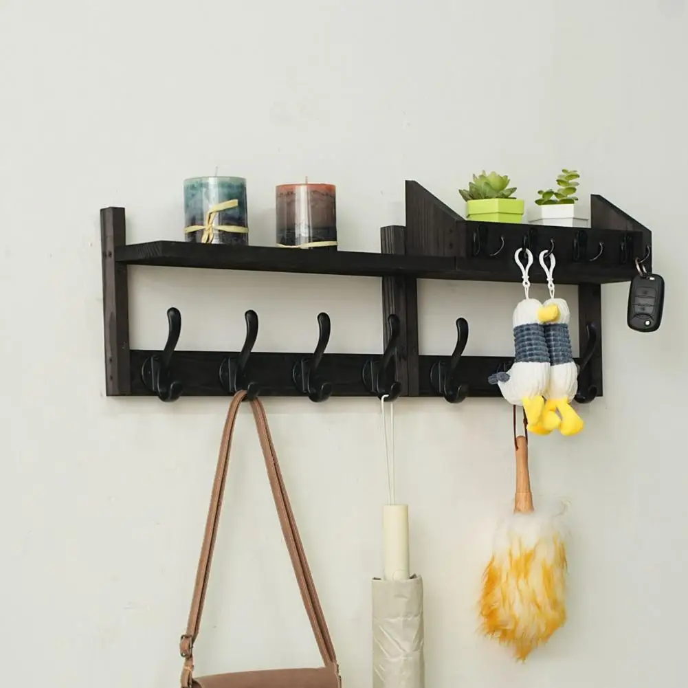 Rustic Wooden Wall Coat Rack with Shelf – 11 Hooks 4-in-1 Entryway Organizer, Mail & Key Holder for Living Room Bedroom