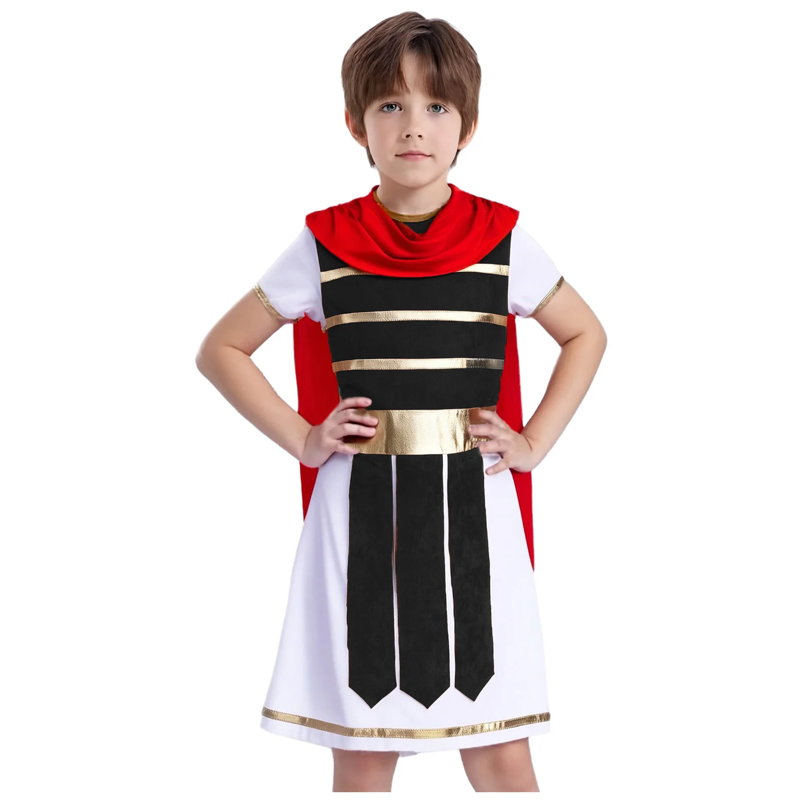 

Ancient Roman Spartan Warrior Cosplay Costume Medieval Soldier Gladiator Halloween Short Sleeve Attached Cape Gown Costume