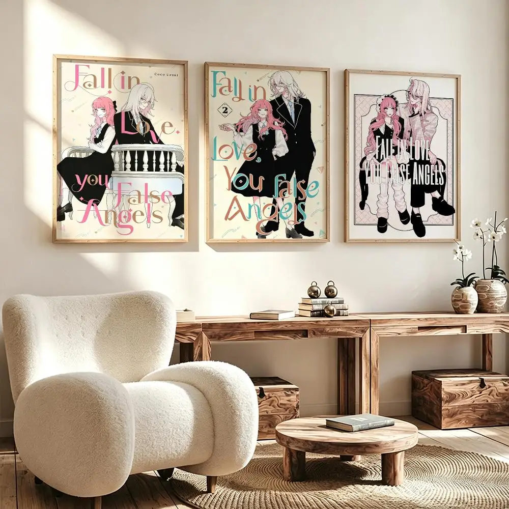 comic Fall in Love, You False Angels Poster Poster HD Waterproof Self Adhesive Wall Art Print Decor for Bedroom Living Room Gift