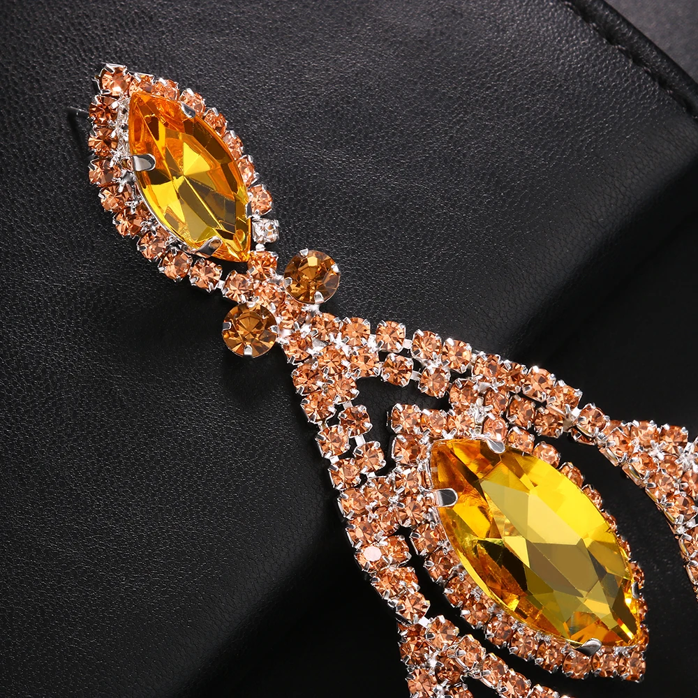 الغريبة البرتقال كبيرة استرخى أقراط للنساء ، قلادة ، مبالغ فيها ، حجر الراين ، الكريستال ، قطرة ، بيان اكسسوارات #6