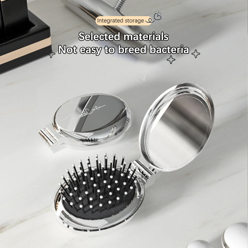 Light Luxury Electroplated Oval Folding Portable Anti-Static Massage Comb With Mirror Scalp Massage