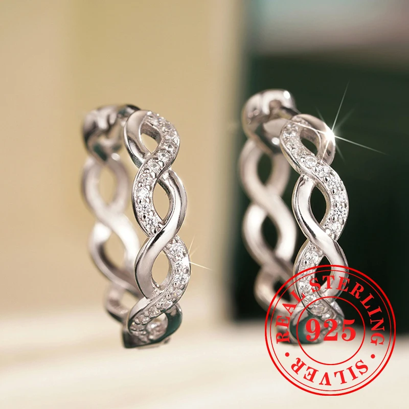 

Серьги-кольца Huitan Twisty с блестящим фианитом из стерлингового серебра 925 пробы, нежные очаровательные аксессуары, элегантные универсальные роскошные ювелирные изделия