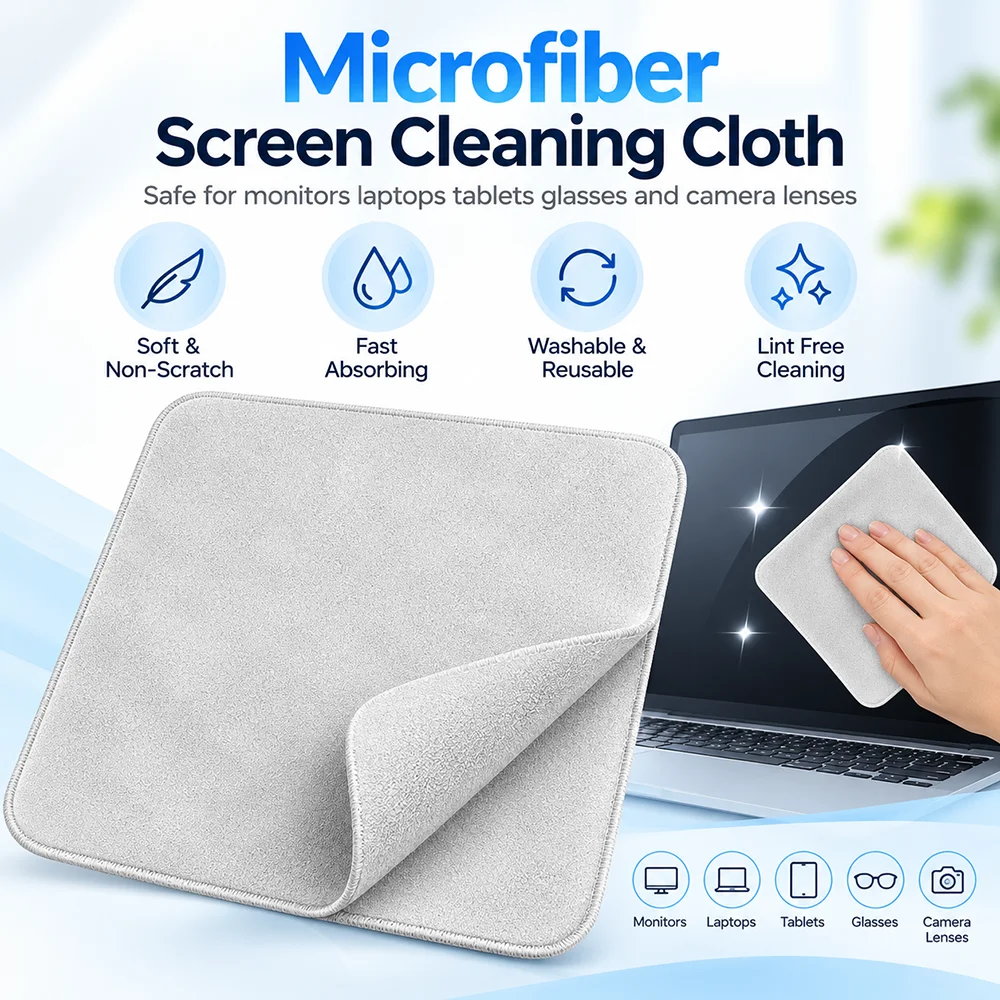 Soft White Microfiber Screen Cleaning Cloth Reusable Non Scratch Wipe for Laptop Monitor Tablet Glasses Camera Lens Dust Removal