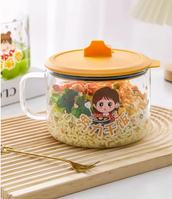 

1200ml Bowl dormitory student instant noodles with lid, heat-resistant glass bowl, large capacity bowl