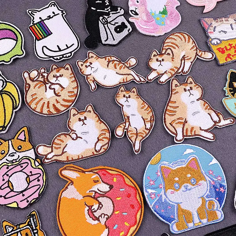 Cartoon Animals Iron On Patches On Clothes DIY Hook Loop Clothes Patch Cute Things Embroidery Patches For Clothing Stripes Decor