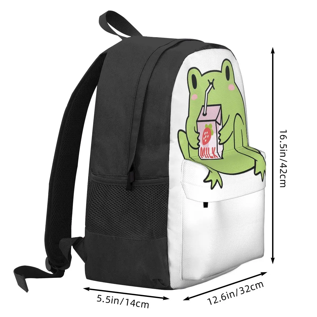 Mochila escolar bonita para niños y niñas, morral de viaje con diseño de rana, fresa, leche y dibujos animados