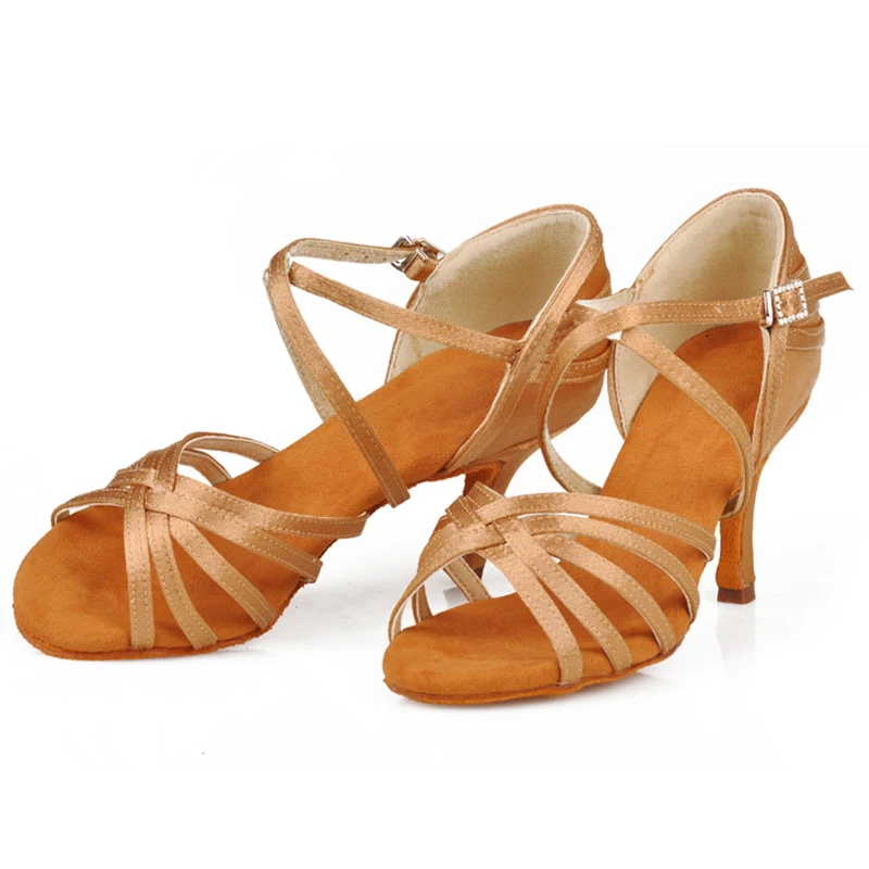 Sapatos de dança latinos cetim seda para mulheres, sapatos de dança salsa tango, tênis de dança resistentes ao desgaste profissional, salto 7,5 cm