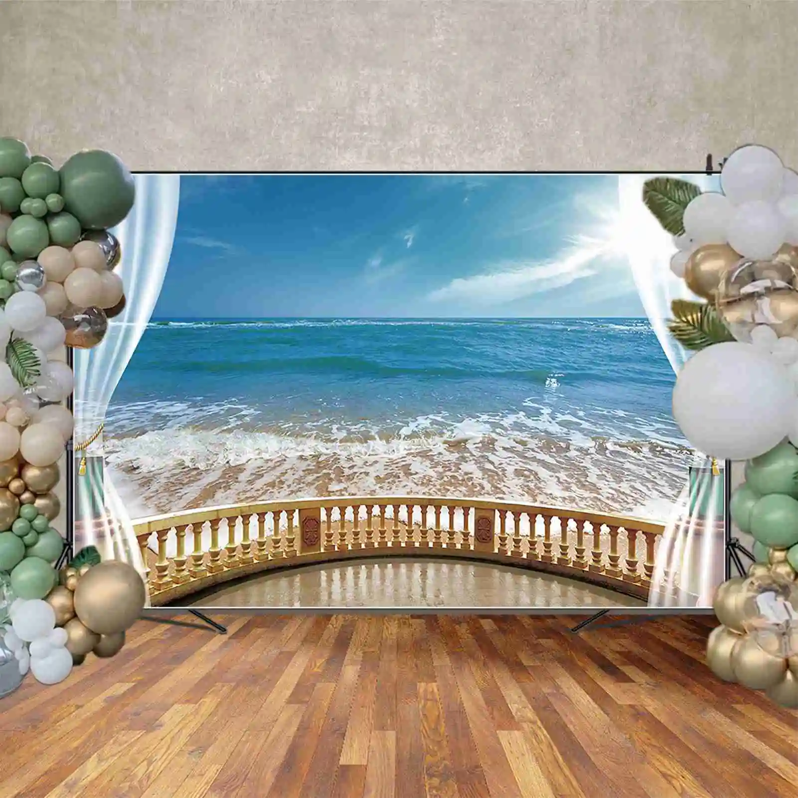 MOON.QG Tropical Sea Beach Holiday Backdrops Seaside Wave Ocean Summer Background Customized Party Decoration Photography Props