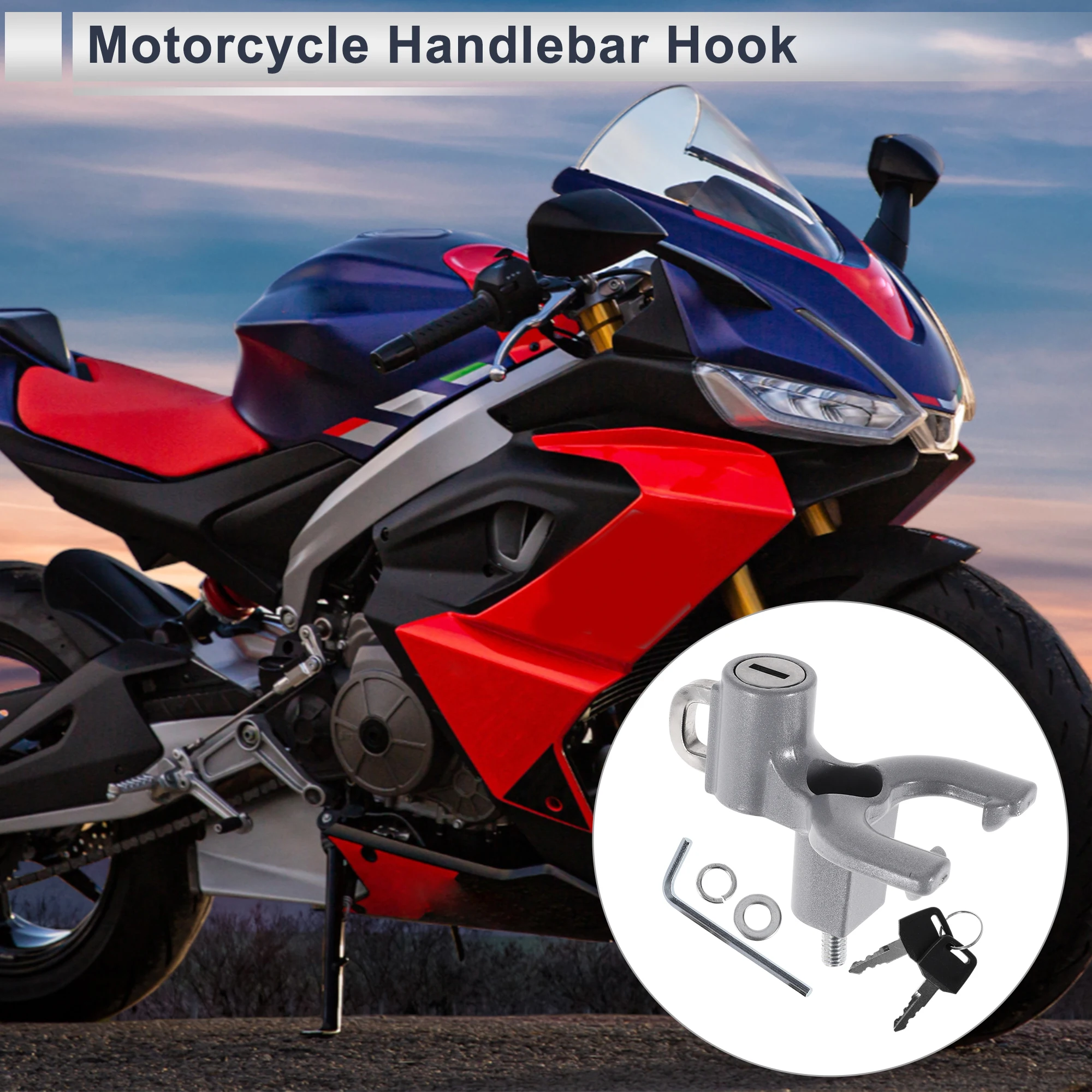 خطاف تعليق معدني للدراجة النارية ذو شوكة مزدوجة من Motoforti مجموعة واحدة باللون الفضي #2