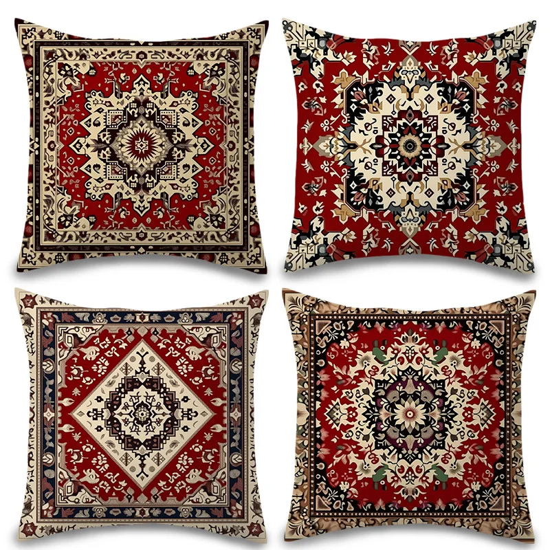 Premium Printed Damask Print Throw Pillow Covers Set Four Piece Boho Vintage Ornate Accent Cushions Home Decor