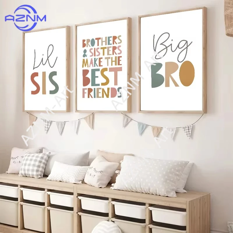 1/3 Stück Cartoon Niedliche Kinder Großer Bruder Schwester Kindergarten Wandkunst Poster Kinderzimmer Schlafzimmer Heim-Deko Wandkunst
