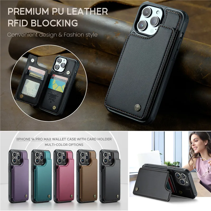 

Leather Wallet Card Slot Phone Case for iPhone 15 14 Pro Max 13 12 11 SE 2022 XR X XS 8 7 6 6S Plus Purse Bag Flip Stand Cover