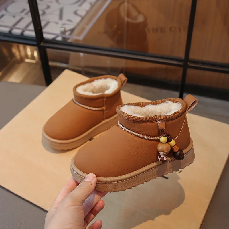 Children Snow Boots with Warm Plush Kids Ankle Boots Soft Bottom Versatile 2025 Winter New Girls Short Boots Round Toes Non-slip