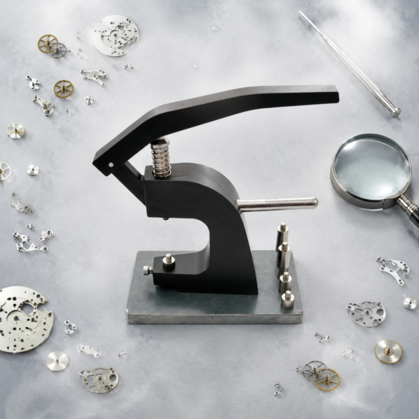 Watch Case Capping Machine Lever Handle Watch Case Closing Machine Bench Tool Black Frame Professional Use