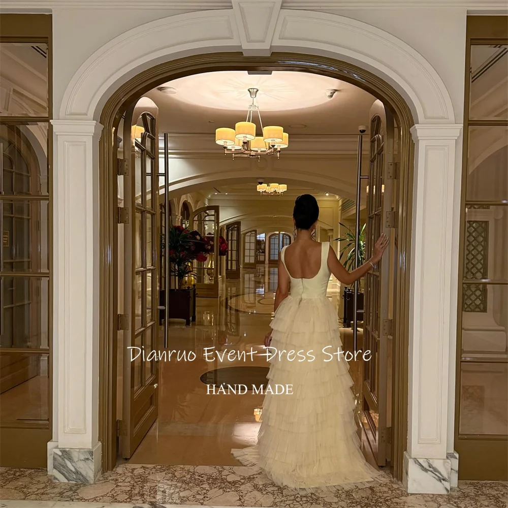 Dianruo Вечерние платья без рукавов с вырезом лодочкой Длинные платья для выпускного вечера изысканный тюль с рюшами Abendkleider Дубай по индивидуальному заказу
