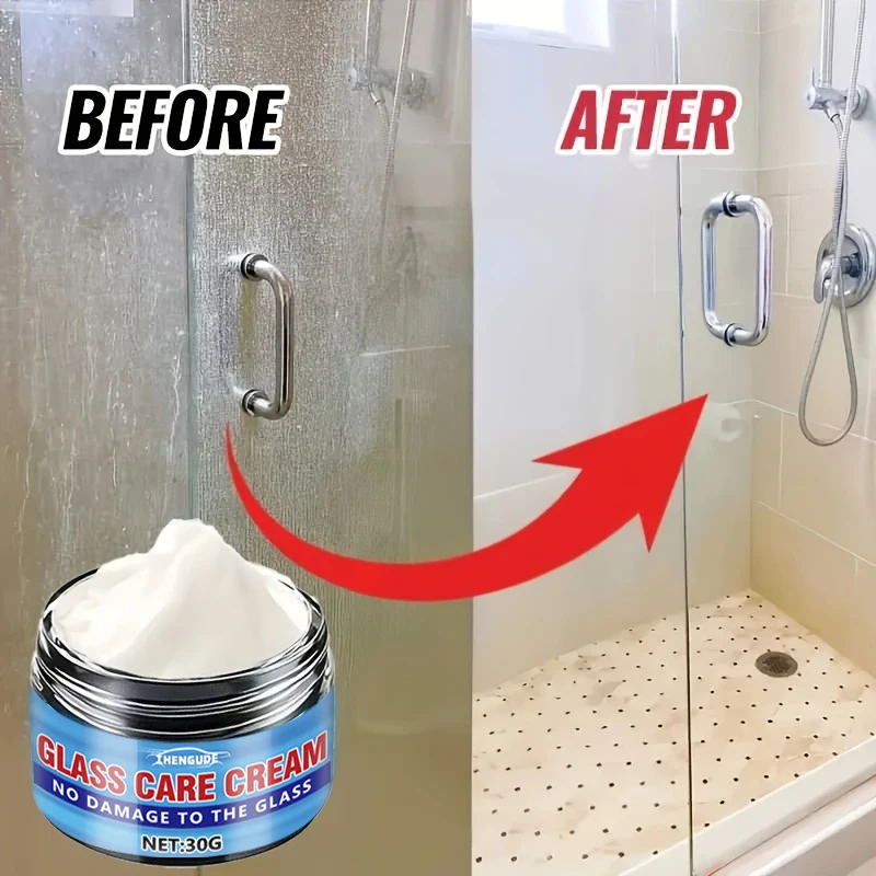 Powerful Bathroom Glass Oil Film Polishing Paste—Easily Removes Scale, Lime Stains, and Soap Residue from Shower Doors and Tiles, Instantly Restores Transparency! Suitable for Various Scenarios Such as Shower Doors, Car Windshields, Tiles, Stainless Steel, Etc