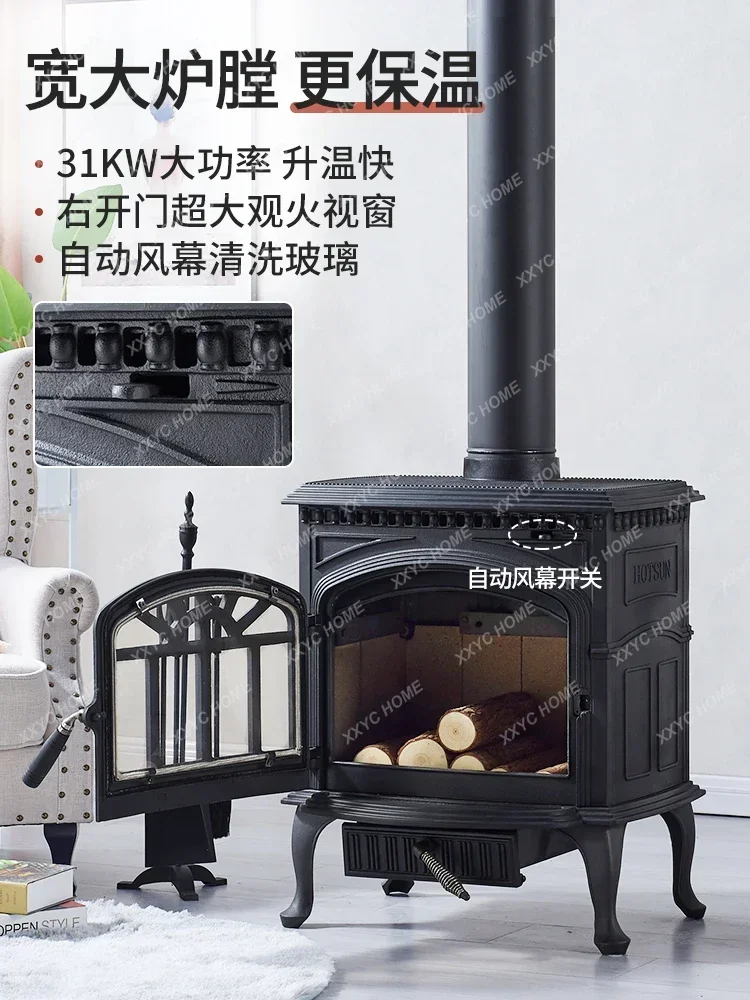 Fireplace Household Firewood Stove European Cast Iron Afterburning Burning Stove Villa Rural Wood Burning Heater