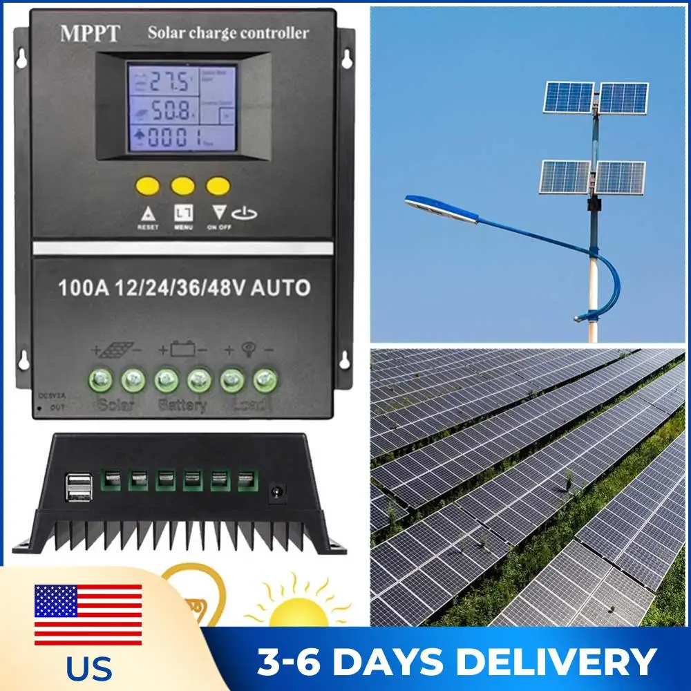 

Контроллер заряда солнечных батарей MPPT 100А, интеллектуальный регулятор заряда с ЖК-дисплеем для солнечных панелей 12В 24В 36В 48В