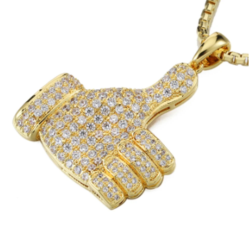 

VANAXIN Personality Iced Out Zircon Thumb Gesture Pendant Necklace for Men Women Hip Hop Jewelry