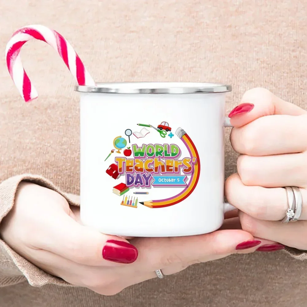 Word Teacher'day Ever Enamel Mugs Teacher's Day Best Original Teacher's Gift Drink Juice Coffee Cocoa Milk Beer Handle Mug