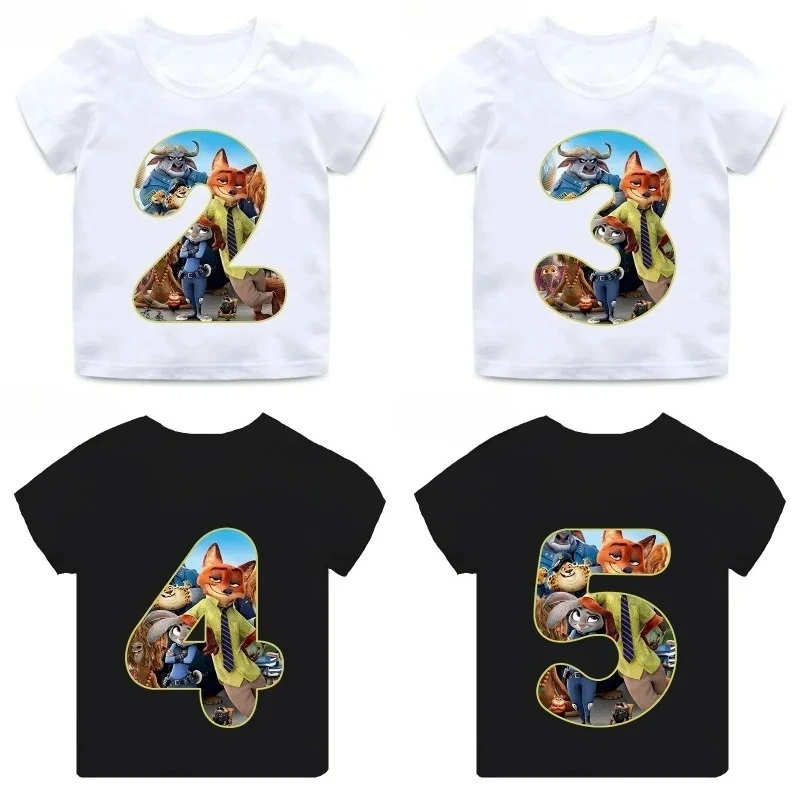 

Zootopia Nick Wilde Judy Hopps Number Girls Clothes 1 2 3 4 5 6 7 8 9 Years Birthday Gift Kids Tshirt Baby Boys Children T-Shirt