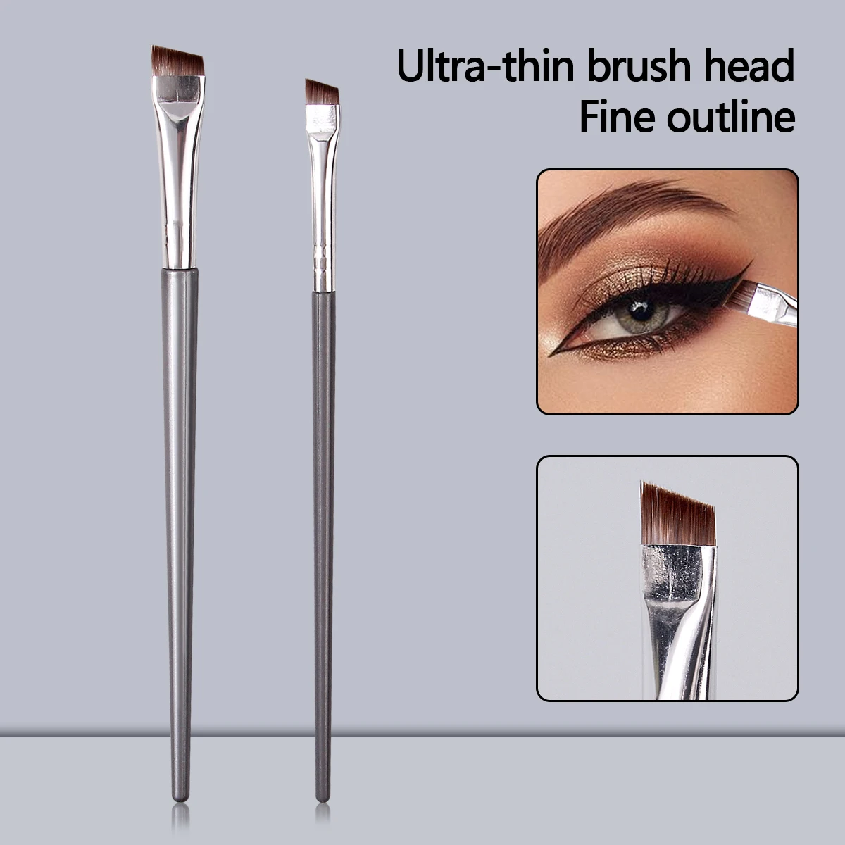 2PCS 超薄型ファインベベルブレードアイライナーブラシ、目と目の下のディテール用の多目的初心者向けメイクブラシツール